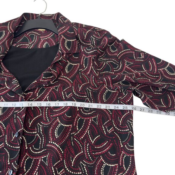 Notations Womans Black & Burgandy  Abstract Print Button-Up Blouse w/Tank Top - Picture 5 of 11